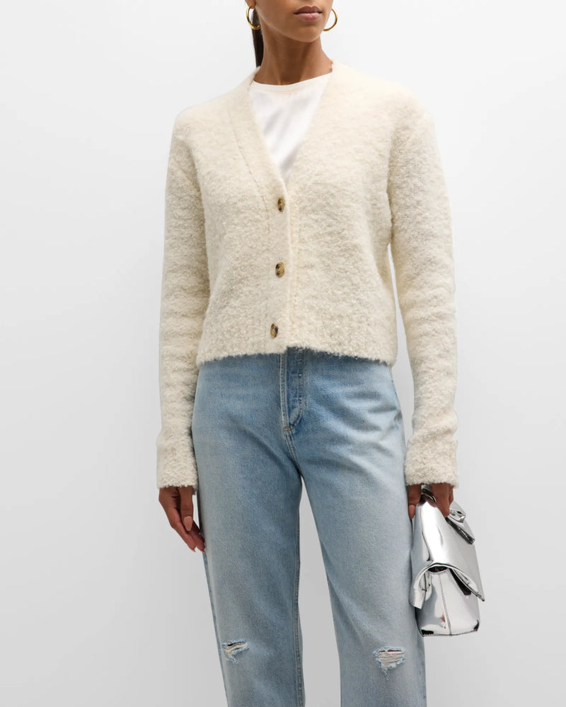 Wool Blend Boucle Cropped Cardigan