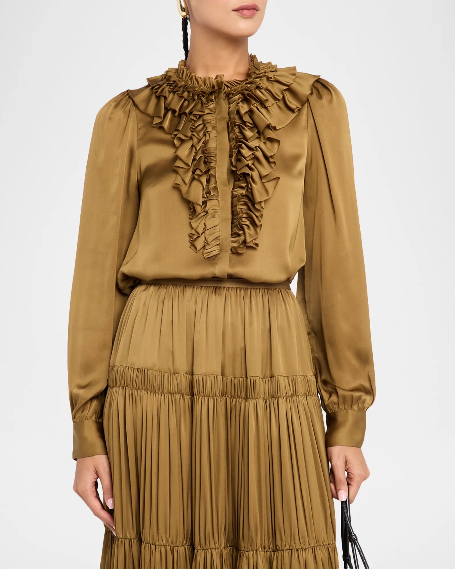 Rouen Silk Ruffle Blouse- willow