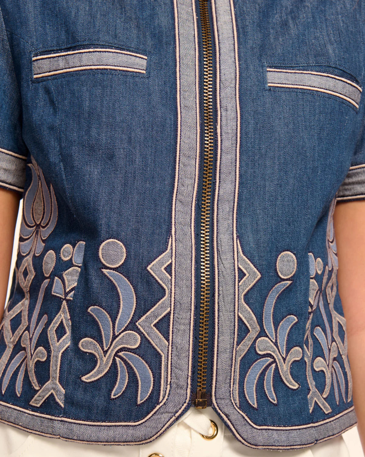 Ramy Brook Nicko Denim Embroidered Short Sleeve Jacket