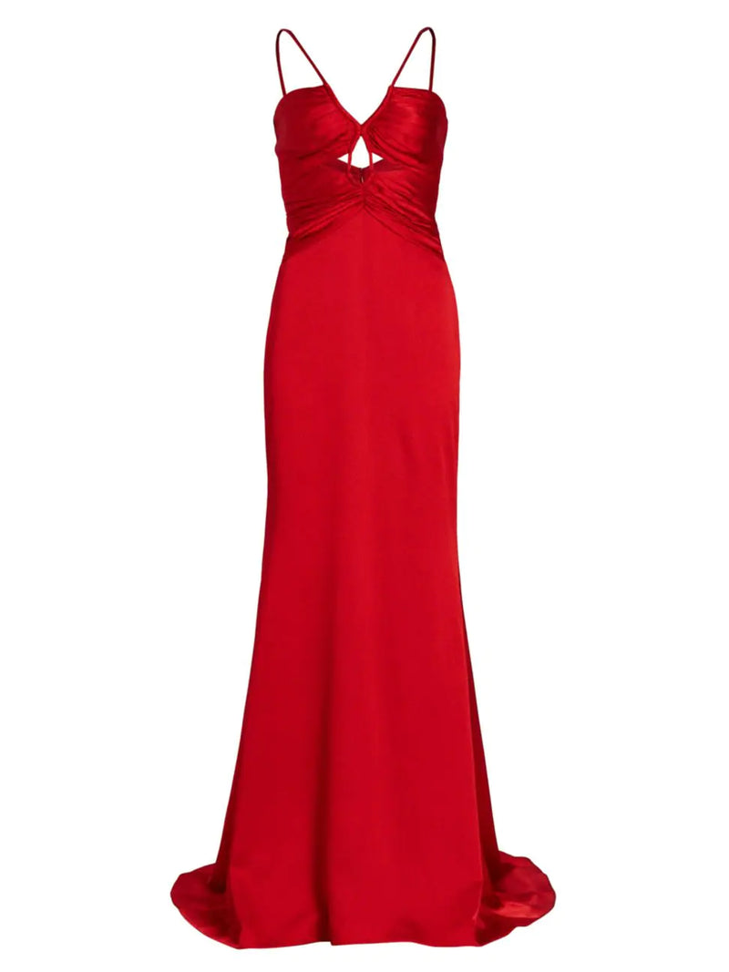 ML Sleeveless Satin Long Dress - Poppy Red
