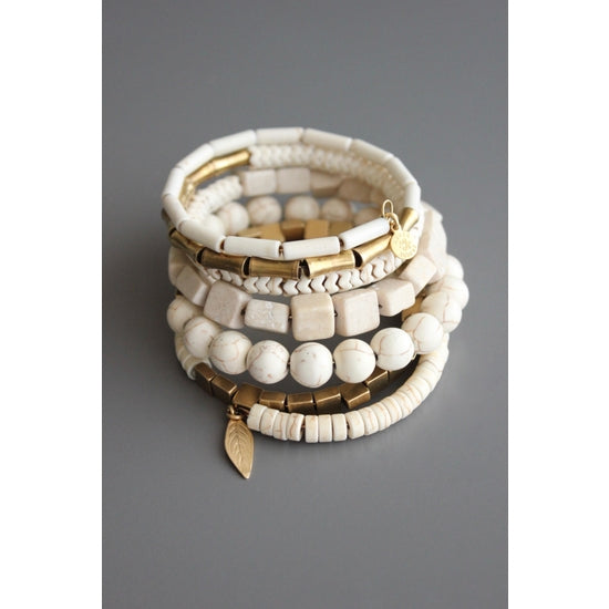 Wrap Bracelet - White Stone and Brass