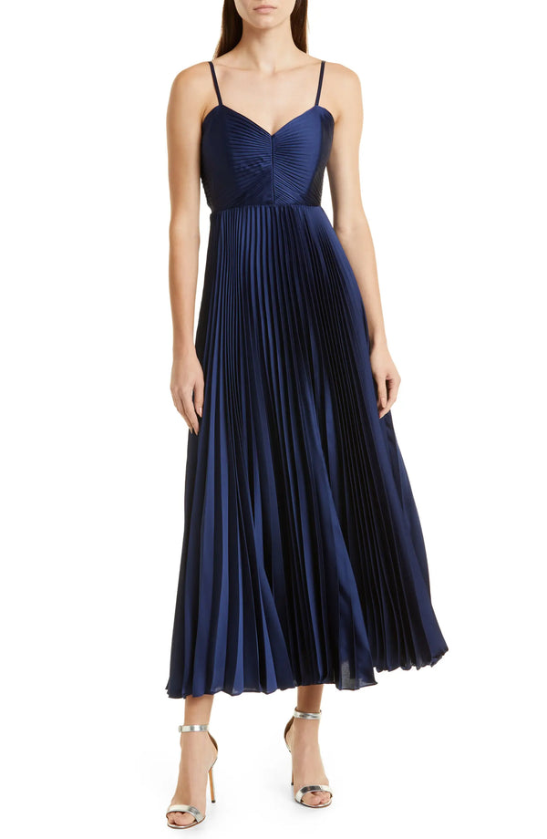 Hallie Satin Pleated Dress
