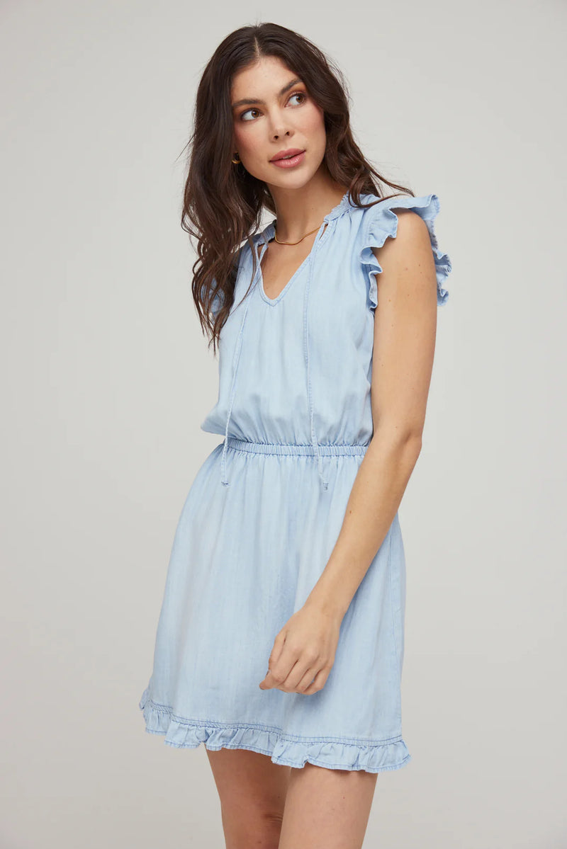 Ruffle Sleeve Mini Dress - Salt Spray Wash