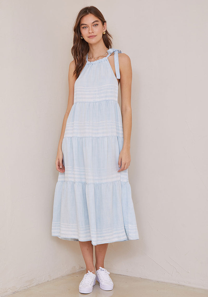 Tiered Halter Midi Dress Amalfi Stripe