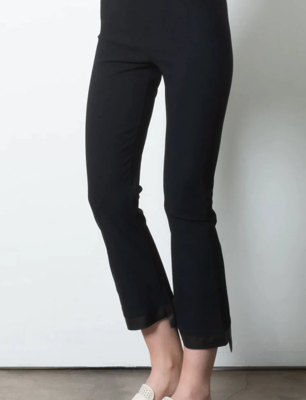 Leather Step Hem Cropped Flare Tech Stretch Leggings