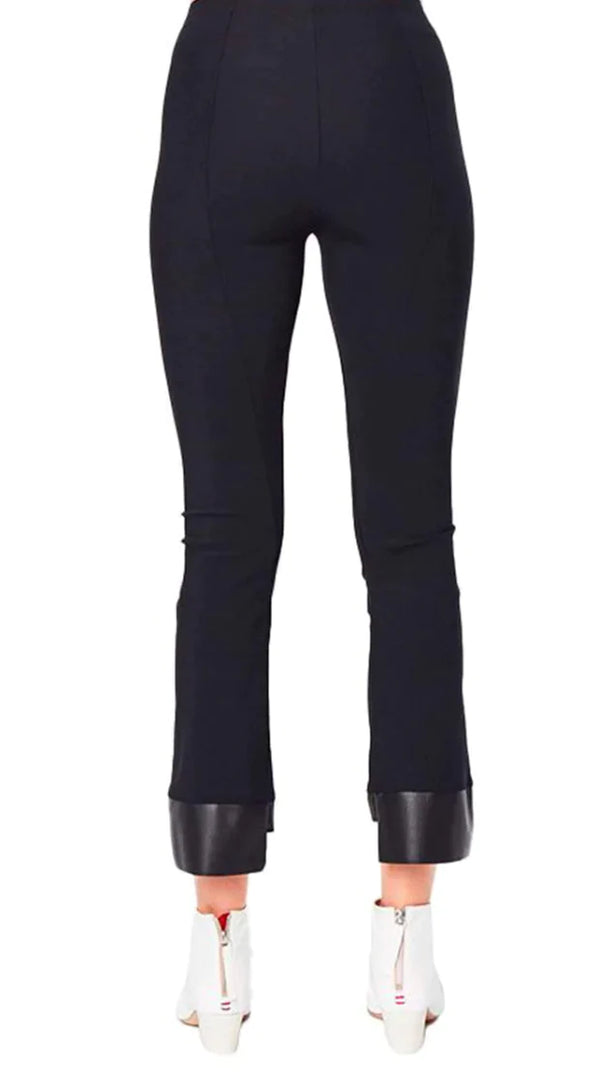 Leather Step Hem Cropped Flare Tech Stretch Leggings
