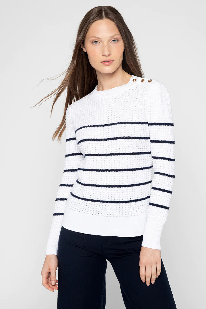 Button Shoulder Stripe Crew
