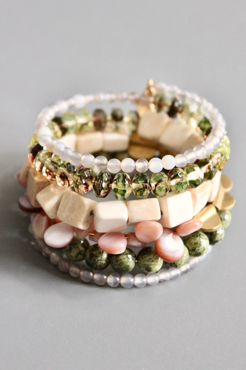 Wrap Bracelet Athena, Jasper Pearls and Glass