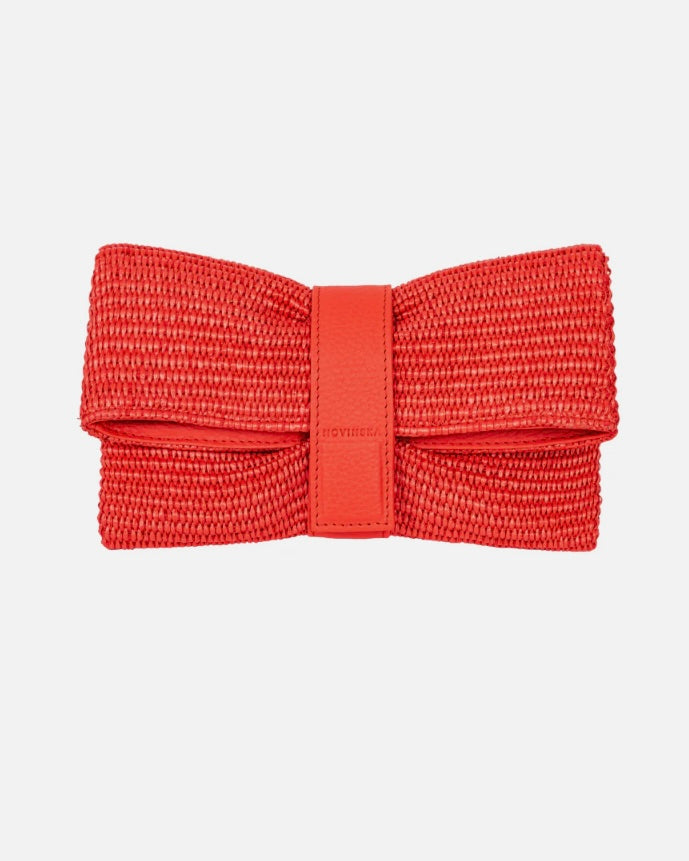 Raffia Clutch Bag - Coral, Tan