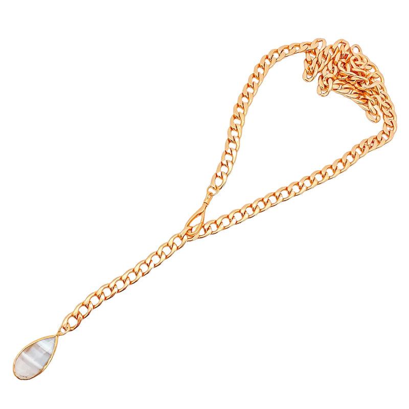 Gold Lariat with Teardrop Agate Pendant