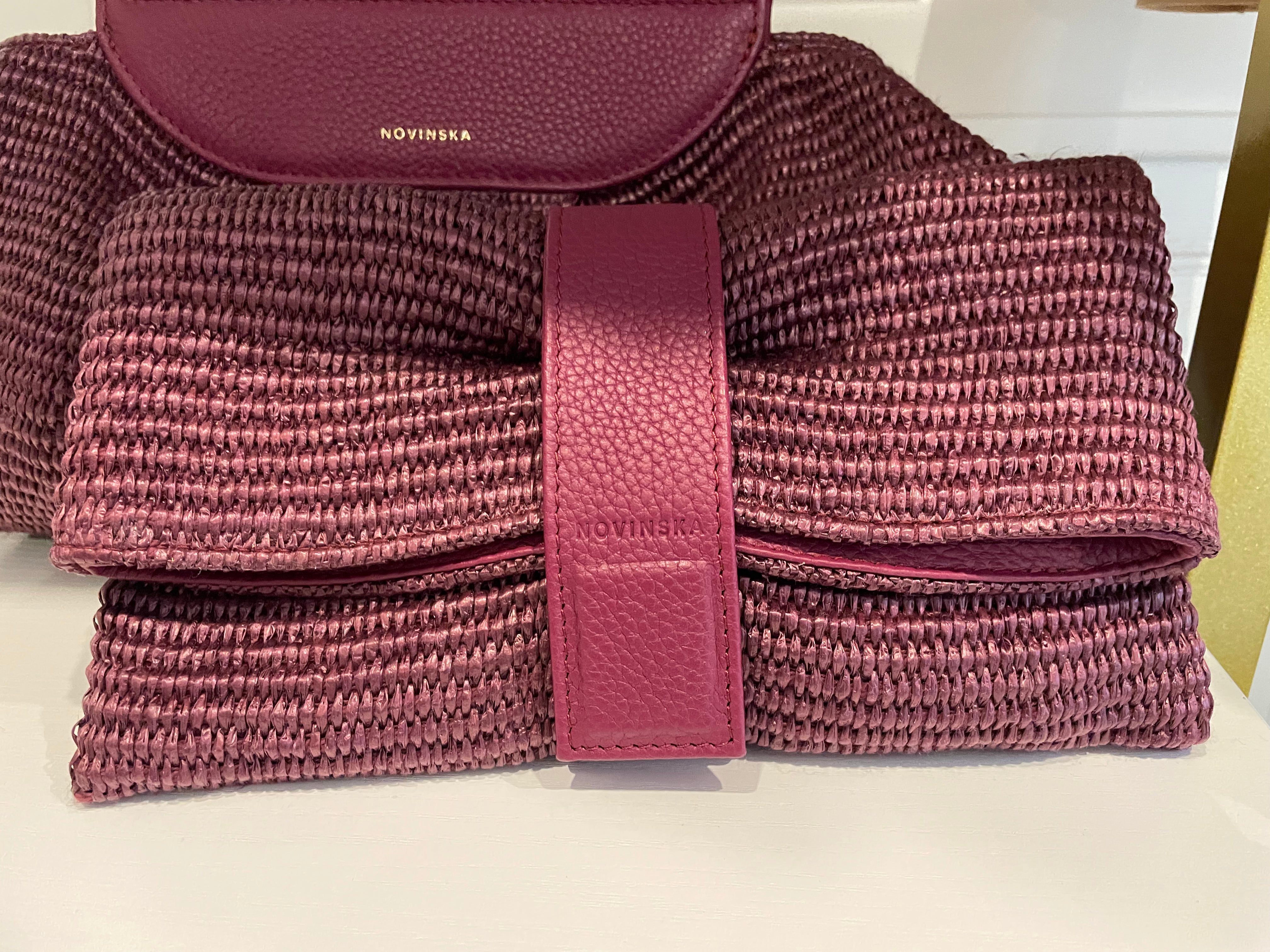 Raffia Clutch Bag - Navy, Burgundy Wine