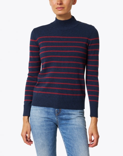 Stripe Button Mock Sweater